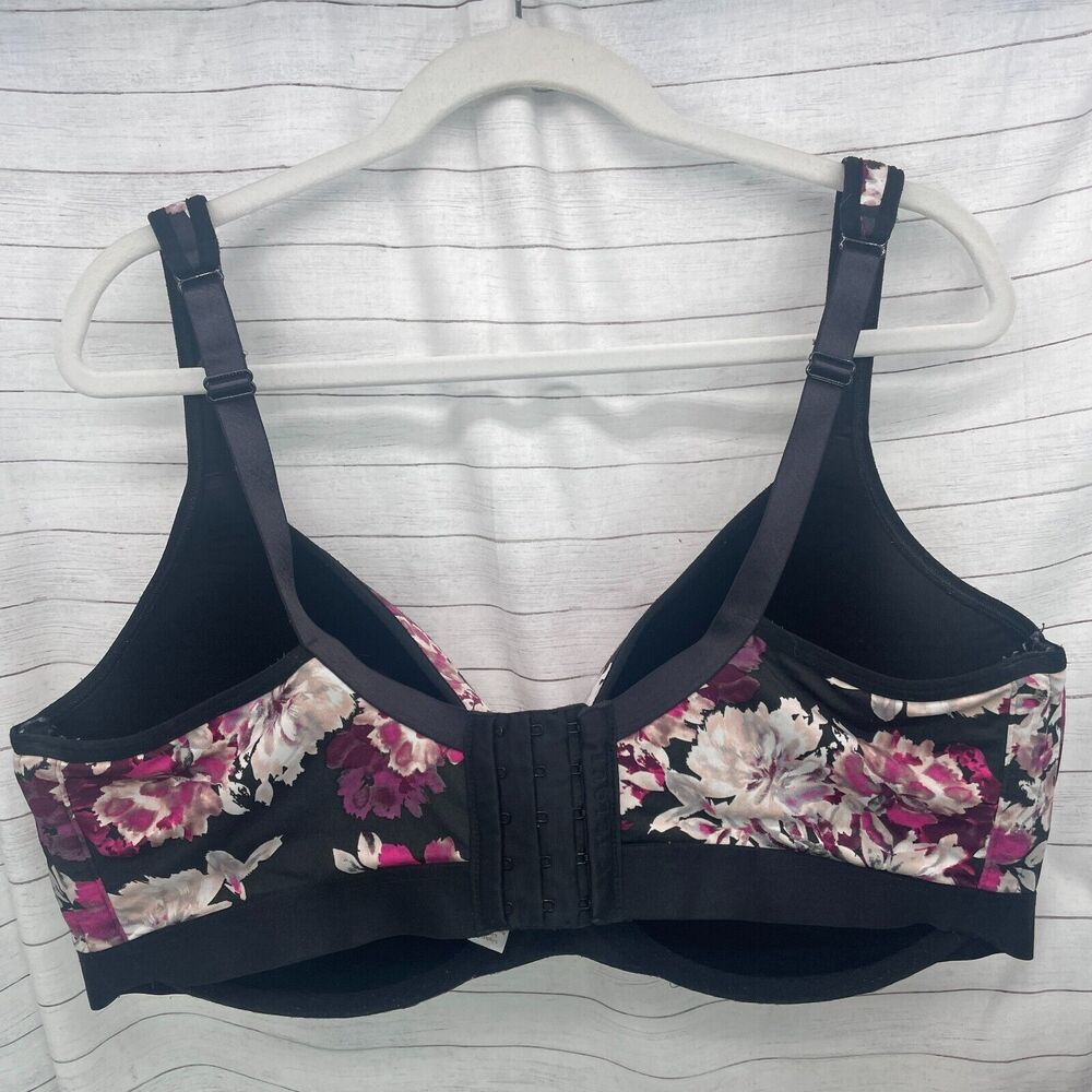 Cacique Women Bra Size 40H Black Floral Print Lightly Lined Balconette Underwire - Picture 6 of 8